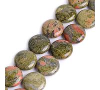 GEM-Inside 20mm Natural Unakite Beads Coin Button Charms Chakras Stone Semi Precious Gemstone Beads for Jewelry Making Strand 15 inch