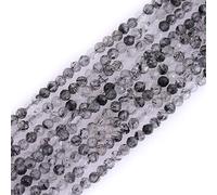 Gem-Inside 2mm AA Grade Black Rutilated Quartz Natural Gemstone Faceted Round Semi Precious Loose Seed Beads for Jewellery Making 15" Strand