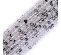 Gem-Inside 2mm Black Rutilated Quartz Natural Gemstone Faceted Round Semi Precious Loose Seed Beads for Jewellery Making 15" Strand