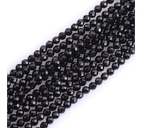 Gem-Inside 2mm Black Tourmaline Natural Gemstone Faceted Round Semi Precious Loose Seed Beads for Jewellery Making 15" Strand
