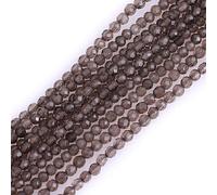 Gem-Inside 2mm Brown Smoky Quartz Natural Gemstone Faceted Round Semi Precious Loose Seed Beads for Jewellery Making 15" Strand