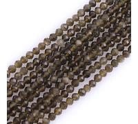Gem-Inside 2mm Golden Obsidian Natural Gemstone Faceted Round Semi Precious Loose Seed Beads for Jewellery Making 15" Strand
