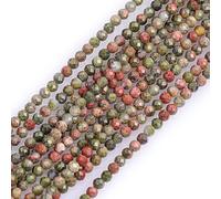 Gem-Inside 2mm Green Unakite Jasper Natural Gemstone Faceted Round Semi Precious Loose Seed Beads for Jewellery Making 15" Strand