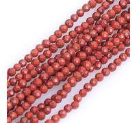 Gem-Inside 2mm Red Jasper Natural Gemstone Faceted Round Semi Precious Loose Seed Beads for Jewellery Making 15" Strand