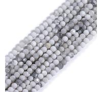 Gem-Inside 2mm White Howlite Turquoise Natural Gemstone Faceted Round Semi Precious Loose Seed Beads for Jewellery Making 15" Strand