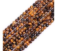 Gem-Inside 2mm Yellow Tiger Eye Natural Gemstone Faceted Round Semi Precious Loose Seed Beads for Jewellery Making 15" Strand