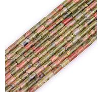 Gem-Inside 2x4mm Natural Green Unakite Jasper Tube Column Spacer Beads for Jewelry Making Strand 15" Energy Stone Healing Power Crystal