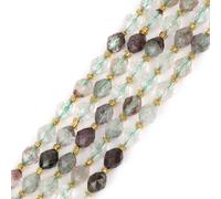 GEM-Inside 38Pcs AAA Grade Faceted Oval Green 6x8mm Natural Ghost Quartz Gemstone Charms Spacer Beads for Jewelry Making