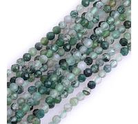 Gem-Inside 3mm Green Moss Agate Natural Gemstone Faceted Round Semi Precious Loose Seed Beads for Jewellery Making 15" Strand