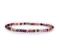Gem-Inside 3x4mm Shine Rondelle Faceted Real Natural Sweet Candy Watermelon Tourmaline Gemstone Stretch Handmade Chakra Bead Beaded Bracelets for Women Healing Jewellery 7 1/2 Inches