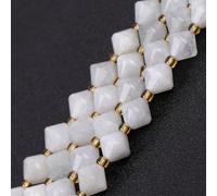 GEM-Inside 40Pcs Faceted Bipyramid Bicone White 8mm Natural Moonstone Jasper Stone Gemstone Charms Spacer Beads for Jewelry Making