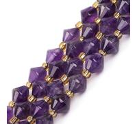 GEM-Inside 48Pcs AAA Grade Faceted Bipyramid Bicone Amethyst 6mm Natural Amethyst Quartz Gemstone Charms Spacer Beads for Jewelry Making