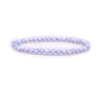 Gem-Inside 4mm Shine Faceted Real Natural Sweet Blue Chalcedony Gemstone Stretch Handmade Chakra Bead Beaded Bracelets for Women Healing Jewellery 7 1/2 Inches