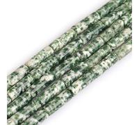 GEM-Inside 4X12mm Natural Green Dot Jade Semi Precious Beads Column Tube for Jewelry Making Full 15" Strand Energy Healing Stone