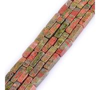 Gem-Inside 4x13mm Natural Green Unakite Jasper Square Tube Cube Cuboid Beads for Jewelry Making Strand 15" Energy Healing Power Stone