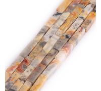 Gem-Inside 4x13mm Natural Yellow Crazy Lace Agate Square Tube Cube Cuboid Column Spacer Beads for Jewelry Making Full 15" Strand Energy Healing Power Stone