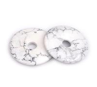 GEM-Inside 50mm Natural White Howlite Jasper Gemstone Stone Circle Donuts Beads for Pendant Jewelry Making Power Energy Chakra Massage GuaSha Scraping Tools