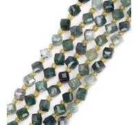 GEM-Inside 52Pcs AAA Grade Faceted Diagonal Cube Square Green 4x6mm Natural Moss Agate Jasper Stone Gemstone Charms Spacer Beads for Jewelry Making