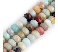 Gem-Inside 5x8mm Mixed Color Amazonite Faceted Rondelle Stone Natural Gemstone Heishi Spacer Beads for Bracelet Necklace Jewellery Making DIY Craft Project Strand 15"