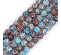 Gem-Inside 6mm Blue Crazy Lace Agate Faceted Round Semi Precious Gemstone Natural Stone Beads for Jewellery Making 15" Beaded Strand Handmade Craft Supplies