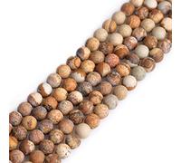 GEM-Inside 6mm Natural Stone Picture Jasper Frosted Matte Unpolished Round Spacer Beads for Jewelry Making Strand 15 inch