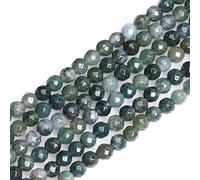 GEM-Inside 6mm Round Faceted Gemstone Moss Agate Beads for Jewelry Making Strand 15"