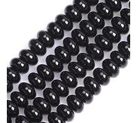 Gem-Inside 6x10mm Black Agate Rondelle Stone Roundel Natural Gemstone Heishi Spacer Beads for Bracelet Necklace Jewellery Making DIY Craft Project Strand 15"