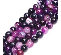 GEM-Inside 8mm Banded Purple Agate Round Gemstone Semi Precious Loose Beads for Jewellery Making 15''