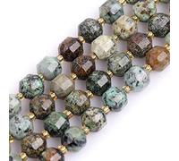 Gem-Inside 8mm Bicone Hand Faceted Genuine Green African Turquoise Beads Natural Stone Beads for Jewelry Making Adults Bulk Full 15" Strand Energy Stone Healing Power Crystal