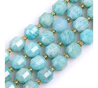 Gem-Inside 8mm Bicone Hand Faceted Genuine Green Amazonite Beads Natural Gemstone Beads for Jewelry Making Adults Bulk Full 15" Strand Energy Stone Healing Power Crystal
