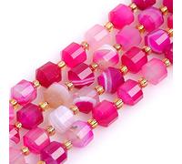 Gem-Inside 8mm Bicone Hand Faceted Genuine Pink Sardonyx Onyx Agate Beads Natural Stone Beads for Jewelry Making Adults Bulk Full 15" Strand Energy Stone Healing Power Crystal