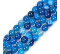 GEM-Inside 8mm Blue Banded Agate Stone Round Gemstone Semi Precious Loose Beads for Jewellery Making 15''
