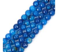 Gem-Inside 8mm Dark Blue Agate Faceted Round Semi Precious Gemstone Natural Stone Beads for Jewellery Making 15" Beaded Strand Handmade Craft Supplies