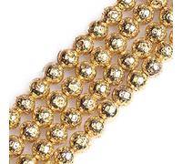 GEM-Inside 8mm Gold Metallic Coated Volcanic Rock Round Gemstone Semi Precious Loose Beads for Jewellery Making 15''