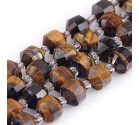 Gem-Inside 8mm Hand Faceted Natural Yellow Tiger Eye Bicone Beads for Jewelry Making Full 15" Strand Energy Stone Healing Power Crystal