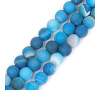 Gem-Inside 8mm Natural Blue Banded Agate Matte Frost Loose Beads for Jewelry Making Full 15" Strand Energy Stone Healing Power Gemstone