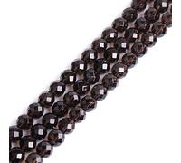 Gem-Inside 8mm Natural Dark Brown Smoky Quartz Genuine Crystal Precious Gemstone Faceted Spacer Beads for Jewelry Making Strand 15''