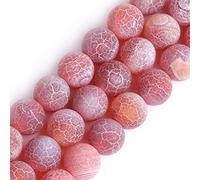Gem-Inside 8mm Natural Red Crackle Agate Matte Frost Loose Beads for Jewelry Making Full 15" Strand Energy Stone Healing Power Gemstone