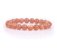 Gem-Inside 8mm Real Natural Orange Sunstone Sun Stone Handmade Stretch Chakra Bead Beaded Bracelet for Women Healing Jewellery 7 1/2 Inches
