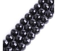 GEM-Inside AAA Grade Genuine 10mm Natural Black Tourmaline Gemstone Quartz Faceted Round Tiny Small Spacer Beads for Jewelry Making Bracelet Earrings Charms Full Strand