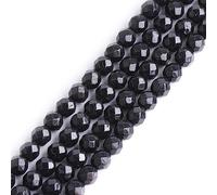 GEM-Inside AAA Grade Genuine 4mm Natural Black Tourmaline Gemstone Quartz Faceted Round Tiny Small Spacer Beads for Jewelry Making Bracelet Earrings Charms Full Strand