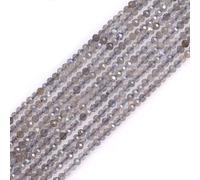 GEM-Inside AAA Grade Natural 2mm Grey Labradorite Gemstone Round Faceted Spacer Small Beads for Jewelry Making 15''