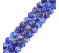 Gem-Inside Natural 10mm Blue Lapiz Lazuli Stone Round Gemstone Semi Precious Faceted Beads for Jewellery Making 15" Beaded Strand DIY Handmade Craft Supplies (38pcs/Strand)