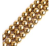 GEM-Inside Natural 12mm Non-Magnetic Gold Metallic Coated Hematite Round Gemstone Semi Precious Loose Beads for Jewellery Making 15''