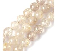 GEM-Inside Natural 12mm Yellow Rutilated Quartz Round Gemstone Semi Precious Loose Beads for Jewellery Making 15''