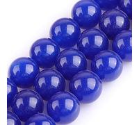 GEM-Inside Natural 14mm Dark Blue Jade Round Gemstone Semi Precious Loose Beads for Jewellery Making 15''