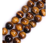 Gem-Inside Natural 2mm Big Hole Yellow Tiger Eye Stone 10mm Round Gemstone Semi Precious Loose Beads for Jewellery Making 15" Beaded Strand DIY Handmade Craft Supplies