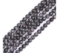 GEM-Inside Natural 6mm Black Larvikite Round Gemstone Semi Precious Loose Beads for Jewellery Making 15''