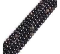 GEM-Inside Natural 6mm Golden Obsidian Round Gemstone Semi Precious Loose Beads for Jewellery Making 15''