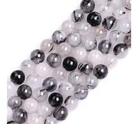 GEM-Inside Natural 8mm Black Rutilated Quartz Round Gemstone Semi Precious Loose Beads for Jewellery Making 15''